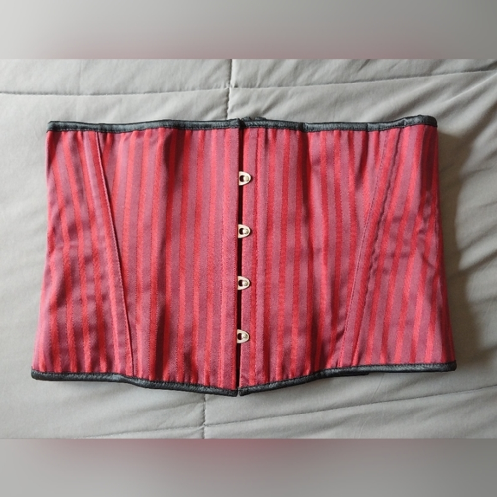 Vintage Heavy Red red stripe steel boned underbust corset waist cincher